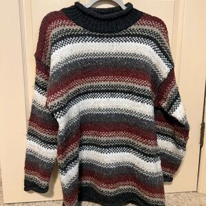 Carolyn Taylor Red and Gray Striped Turtleneck Sweater